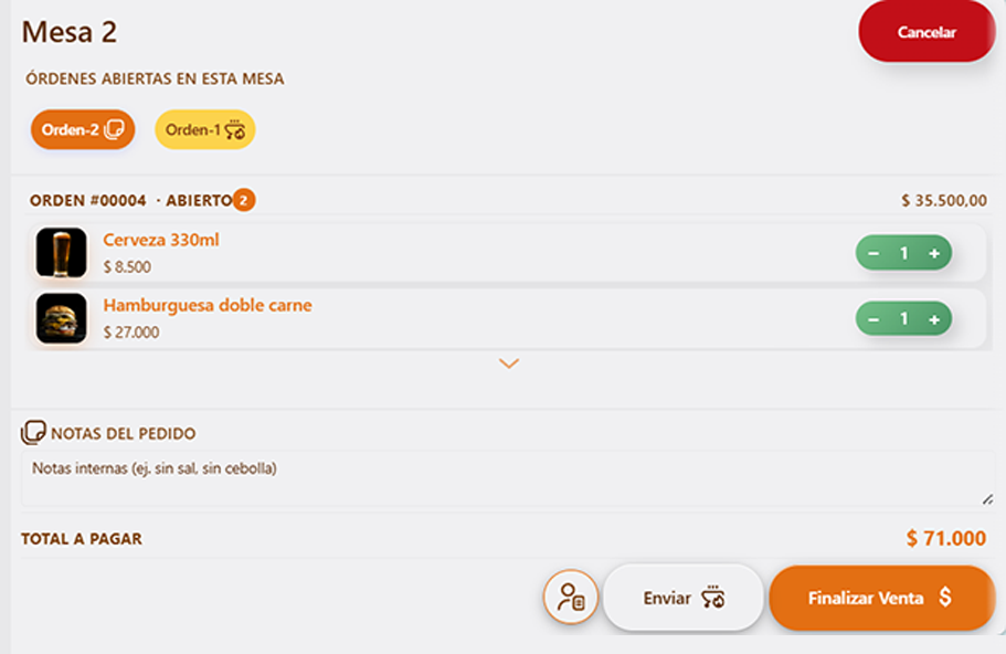 Armado de pedido con productos y notas